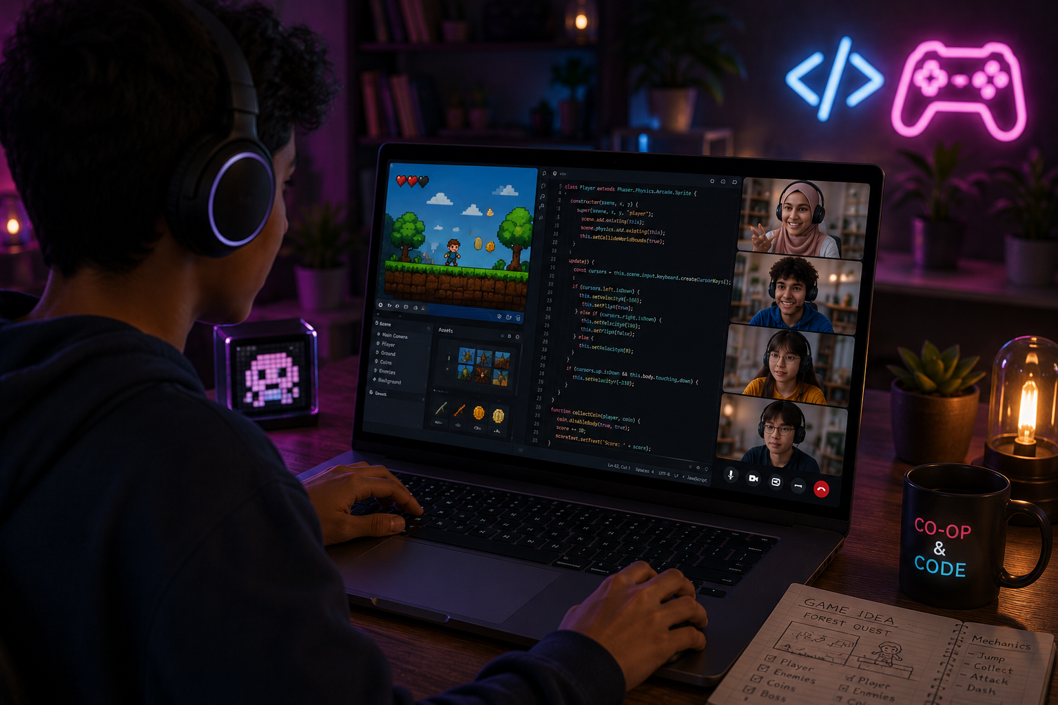 Coding and gaming experience at Co-op & Code